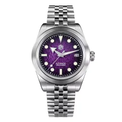 San Martin SN0053-G2 39mm with textured purple gradient dial on five-link jubilee bracelet