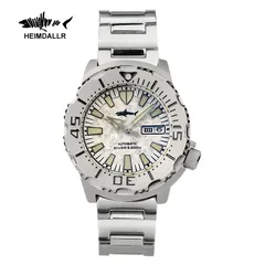 Heimdallr Sharkey Ocean Monster V2 with snow white dial and silver-edged hands on steel bracelet