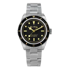 San Martin SN004-G with black dial and gilt hands on three-link bracelet