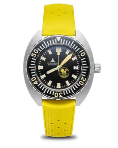 Synchron Poseidon Black Edition, black dial, on yellow Tropic strap