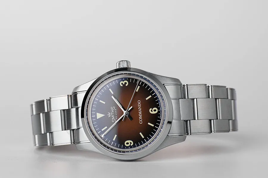 Timefactors Smiths Commando PRS-47, brown tropical dial with lumed numerals and baton hands, on steel bracelet