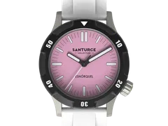 Santurce Collection Esnórquel with pink dial and black bezel on pink rubber strap