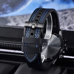 Pagani Design PD-1822 rubber strap with blue stitching and black signed pin buckle