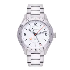 Oak & Oscar Humboldt GMT, white dial and steel 24-hour bezel, on steel bracelet