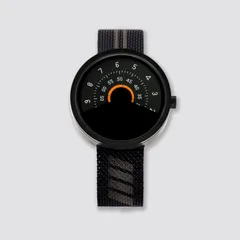 TheArsenale x Anicorn Series 000 in black with an orange seconds disc