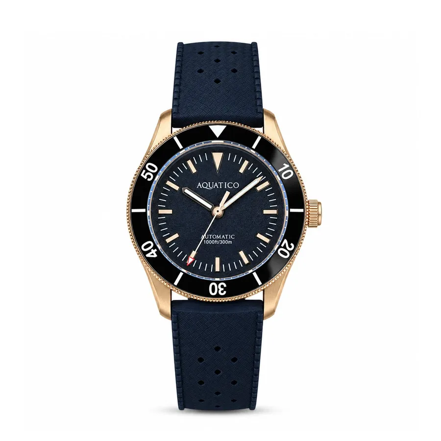 Aquatico Bronze Raider no-date with black dial, stick markers and black ceramic bezel, on black rubber strap