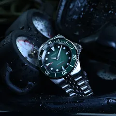 Aquatico Ocean Diver with green sunburst dial and green bezel