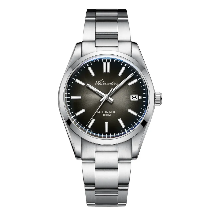 Addiesdive AD2071 with black-to-grey gradient dial on a three-link steel bracelet