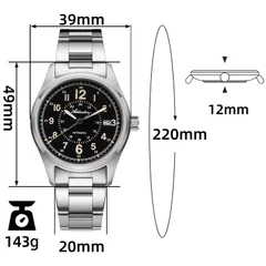 Addiesdive AD2074 dimension graphic (39mm, 49mm lug-to-lug, 12mm, 20mm, 143g)