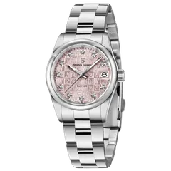 Pagani Design PD-1794L with pink monogram-textured dial and stone markers, polished steel bezel