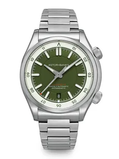 Astor+Banks Sea Ranger M2, matte army green dial, on steel bracelet