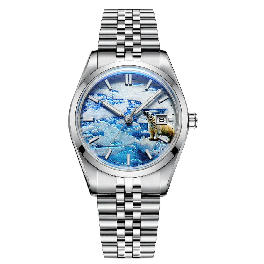 Addiesdive AD2042 with 3D glacier and polar bear dial on a jubilee-style bracelet
