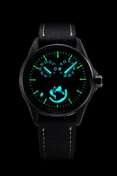 Zelos Spearfish Dual Time Carbon Moonscape lume shot