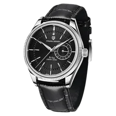 Pagani Design PD-1689 with steel case and black dial on black leather strap
