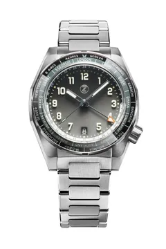Zelos Thresher 41mm in titanium, black-to-grey gradient dial, on titanium bracelet