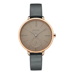 Cadisen C6135 with taupe dial and small seconds in a rose gold-tone case on a grey leather strap
