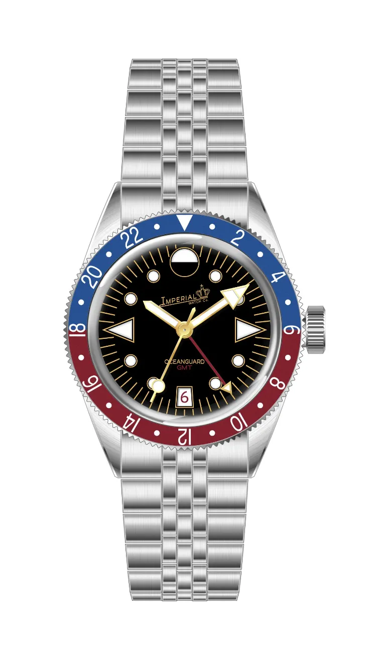Imperial Oceanguard GMT, black dial, Pepsi bezel (render)