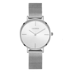 Cadisen C1031L with white dial, silver-tone case and mesh bracelet