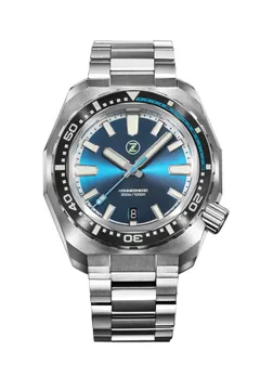 Zelos Hammerhead V3 300m Ti, blue PVD titanium dial, black ceramic bezel