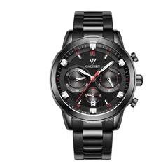 Cadisen C9011M all black with red accents on a black steel bracelet