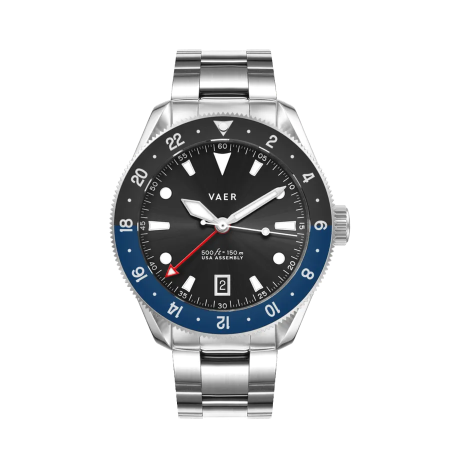 Vaer G2 Meridian Navy/Black GMT 42mm on steel bracelet