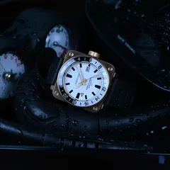 Aquatico Super Charger Bronze GMT with full-lume white dial and black and white 24-hour bezel