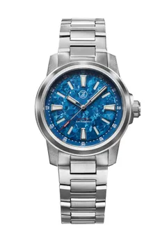 Zelos Aurora Field 38mm Ti 'Crystallised Ti' Limited Edition, blue anodised crystallised titanium dial, on titanium bracelet