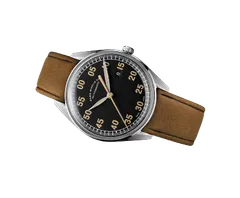 ELKA X01-0804, black dial, on cognac nubuck strap