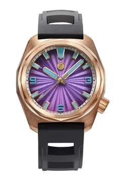 Zelos Hammerhead 43 Field in bronze, purple guilloche dial, on black rubber strap