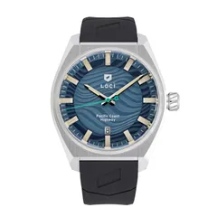 Lōcī Pacific Coast Highway Monterey Bay, blue wave-pattern dial, on black FKM rubber strap