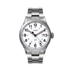 Vaer S5 Calendar Field White 40mm on steel bracelet