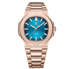 Pagani Design PD-1728 with turquoise-blue dial in a rose-gold-tone case and bracelet
