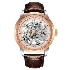 Pagani Design PD-1638 with rose-gold-tone bezel and rose dial ring on brown leather strap