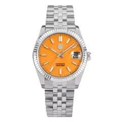 San Martin SN058-G-X 36.5mm with enamel yellow dial, fluted bezel and cyclops date on jubilee bracelet