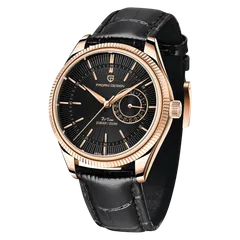 Pagani Design PD-1689 with rose-gold-tone case and black dial on black leather strap