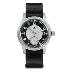 Militado D12 with black tuxedo dial and silver centre on black nylon strap
