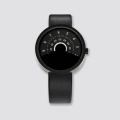Anicorn Series 000 Black & White: concentric hour, minute and seconds discs on a black leather strap