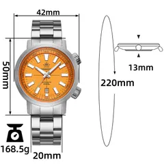 Addiesdive AD2093 dimension graphic (42mm, 50mm lug-to-lug, 13mm, 20mm, 220mm bracelet, 168.5g)