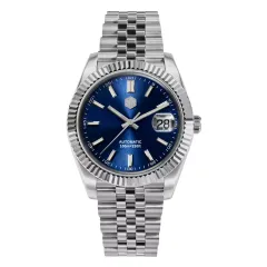 San Martin SN058-G 40.5mm with blue dial, fluted bezel and cyclops date on jubilee bracelet