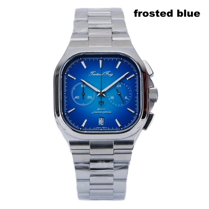 Tactical Frog VK64 TV Chronograph with frosted blue dial on steel bracelet