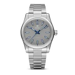 Traska Commuter 36, gray lacquered no-date dial, front view