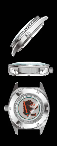 Pook Raja II drawing of the case profile and the emblem caseback
