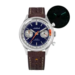 Militado ML23 chronograph with deep blue with white subdials dial on brown leather strap