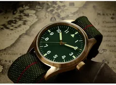 San Martin SN030-Q2 bronze pilot with green Type A dial on green parachute strap