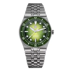 San Martin SN0148-GB 40mm with gradient green dial, green ceramic bezel and bar hands on five-link bracelet