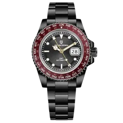 Pagani Design PD-1758 GMT with black dial and burgundy bezel in a black-coated case and bracelet