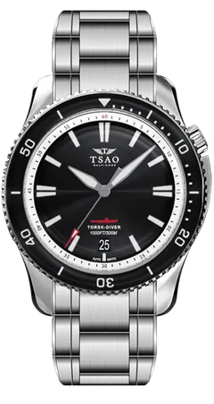 Tsao Baltimore Steel Torsk-Diver Sunray Black on the steel bracelet