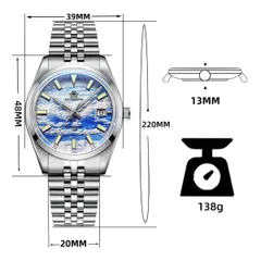 Addiesdive AD2041 dimension graphic (39mm, 48mm lug-to-lug, 13mm, 20mm, 138g)