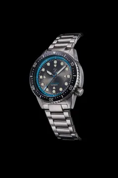 Zelos Great White 1000m in steel, grey dial with teal chapter ring, black ceramic bezel, on steel bracelet