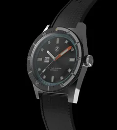 Zelos DMT 500m Diver without date (Zelos render), angled view with screw-down crown